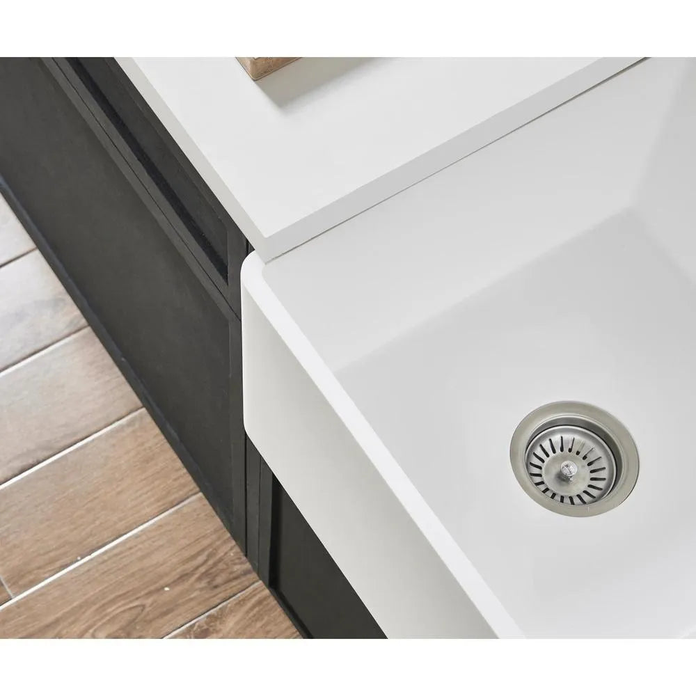 Kingston Brass Arcticstone 36 in. Solid Surface Farmhouse Kitchen Sink, Matte/Glossy White (GPFA361810BCD) Matte/Glossy White