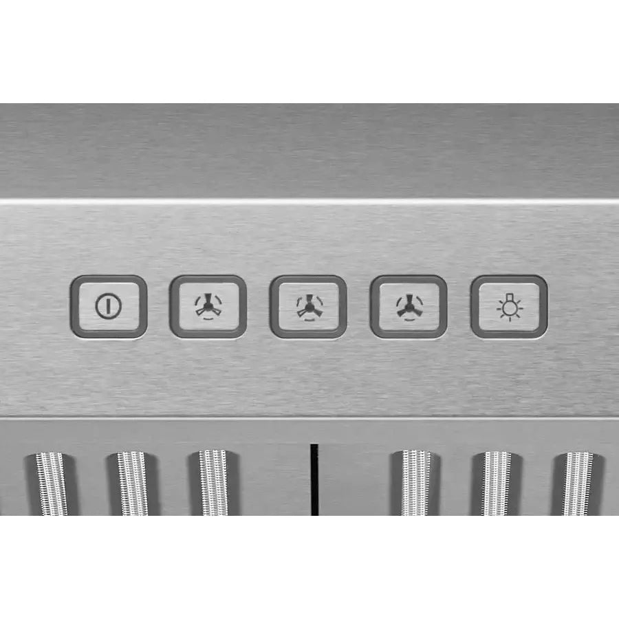 Hauslane Chef 30 in. Convertible Stainless Steel Under Cabinet Range Hood (UC-B018SS-30) button controls.