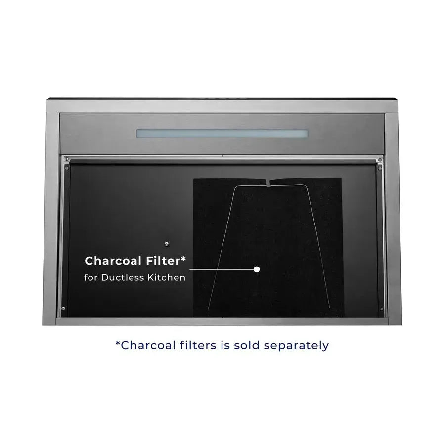 Hauslane Chef 30 in. Convertible Stainless Steel Under Cabinet Range Hood (UC-B018SS-30) charcoal filter for ductless installation location.