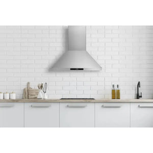 Hauslane Chef Convertible Stainless Steel Wall Mount Range Hood (WM-538SS) lifestyle, in a farmhouse-style kitchen.