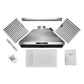 Hauslane Chef Convertible Stainless Steel Wall Mount Range Hood (WM-538SS) with included parts and hardware.