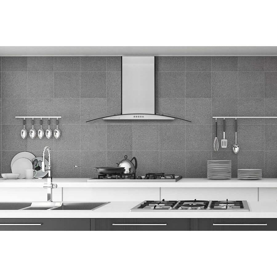 Hauslane Chef Convertible Stainless Steel Wall Mount Range Hood with Size Options (WM-600SS) lifestyle, in a modern kitchen.