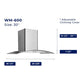 Hauslane Chef Convertible Stainless Steel Wall Mount Range Hood with Size Options (WM-600SS) dimensional diagram with measurements for 30-inch size.