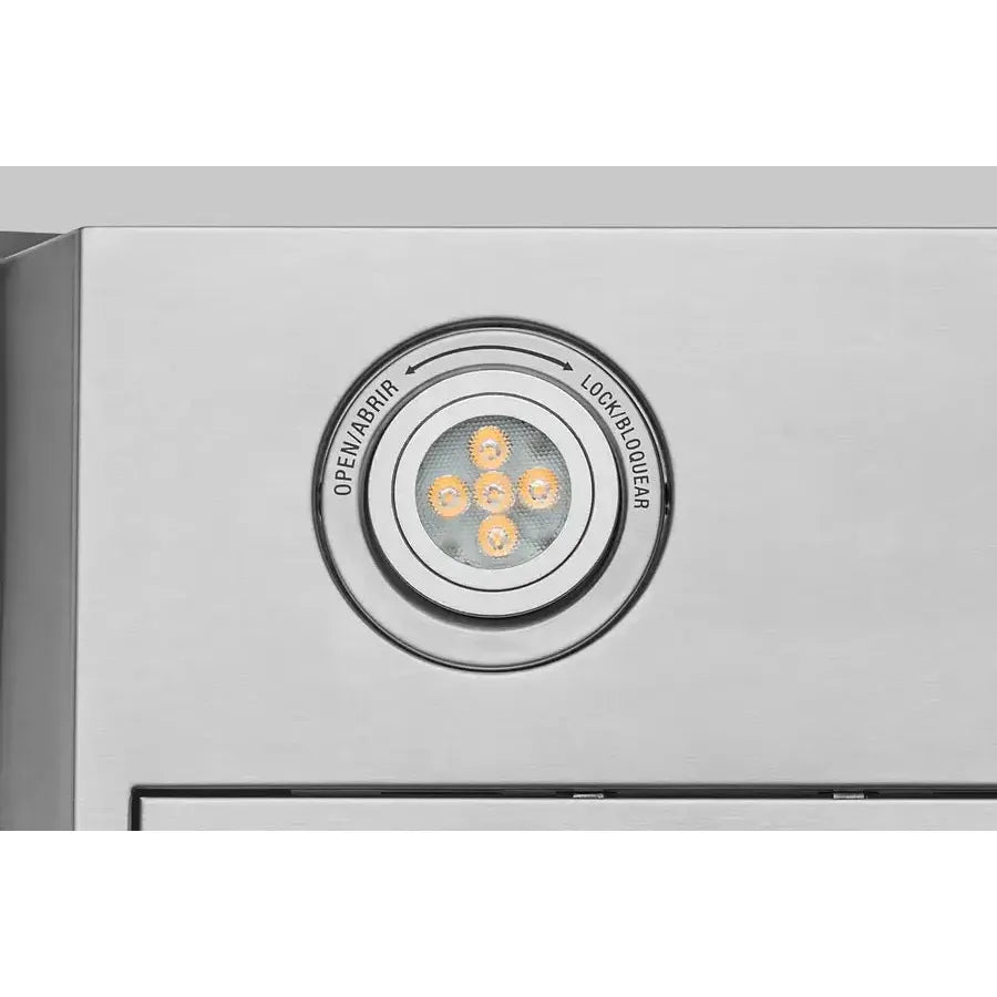 Hauslane Chef Convertible Stainless Steel Wall Mount Range Hood (WM-630SS) close-up, LED lighting.