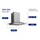 Hauslane Chef Convertible Stainless Steel Wall Mount Range Hood (WM-630SS) dimensional diagram with measurements for 36-inch size.