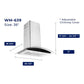 Hauslane Chef Convertible Stainless Steel Wall Mount Range Hood (WM-639SS) dimensional diagram with measurements for 36-inch size.