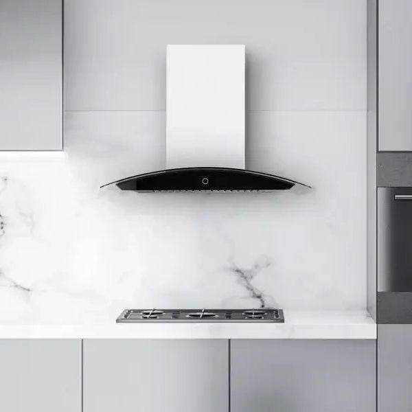 Hauslane Chef Convertible Stainless Steel Wall Mount Range Hood (WM-639SS) lifestyle, in a modern kitchen.