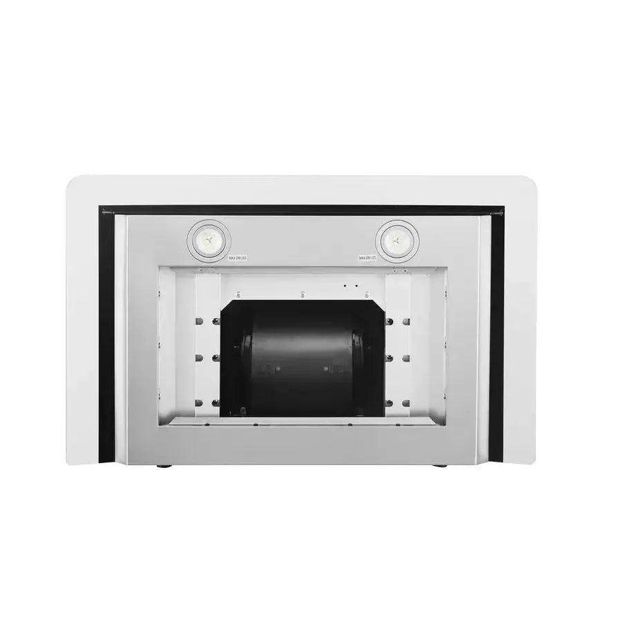 Hauslane Chef Convertible Stainless Steel Wall Mount Range Hood (WM-639SS) under, open showing internal motor.