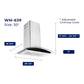 Hauslane Chef Convertible Stainless Steel Wall Mount Range Hood (WM-639SS) dimensional diagram with measurements for 30-inch size.