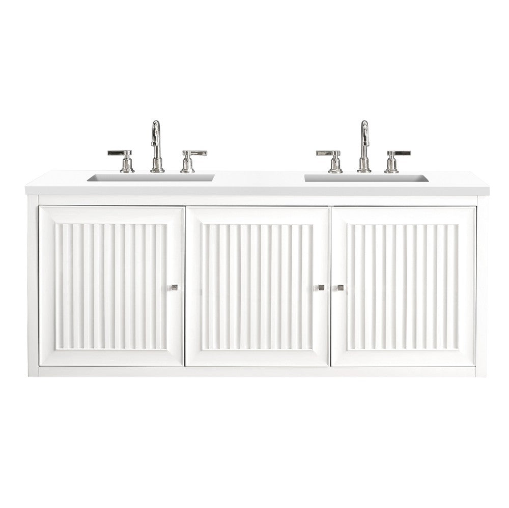 James Martin Vanities Athens Collection 60 in. Double Vanity in Glossy White with Solid Surface Countertop Options 