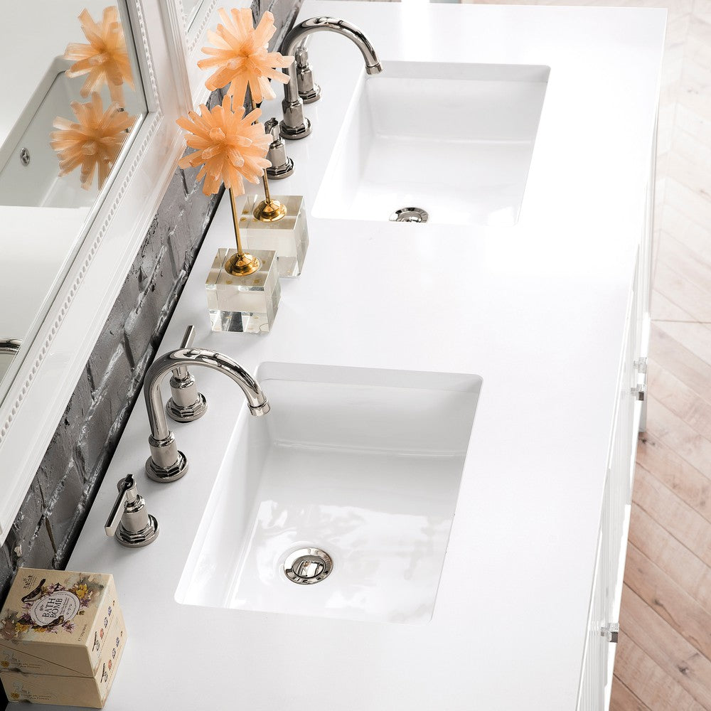 James Martin Vanities Athens Collection 60 in. Double Vanity in Glossy White with Solid Surface Countertop Options