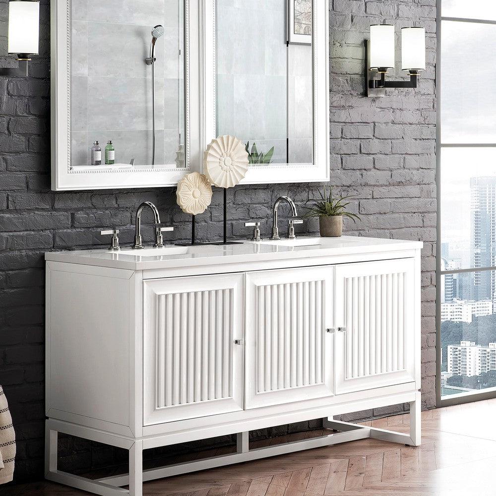 James Martin Vanities Athens Collection 60 in. Double Vanity in Glossy White with Solid Surface Countertop Options 