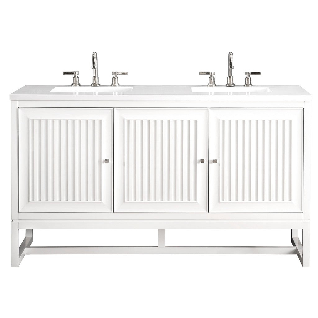 James Martin Vanities Athens Collection 60 in. Double Vanity in Glossy White with Solid Surface Countertop Options White Zeus