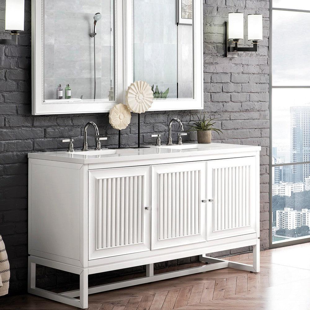 James Martin Vanities Athens Collection 60 in. Double Vanity in Glossy White with Solid Surface Countertop Options 