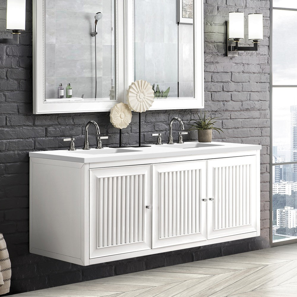 James Martin Vanities Athens Collection 60 in. Double Vanity in Glossy White with Solid Surface Countertop Options 