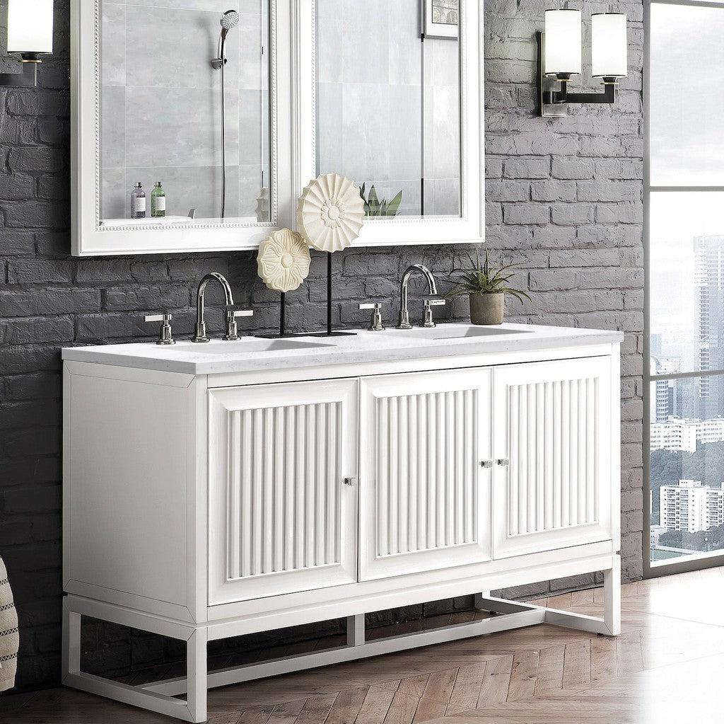 James Martin Vanities Athens Collection 60 in. Double Vanity in Glossy White with Solid Surface Countertop Options 