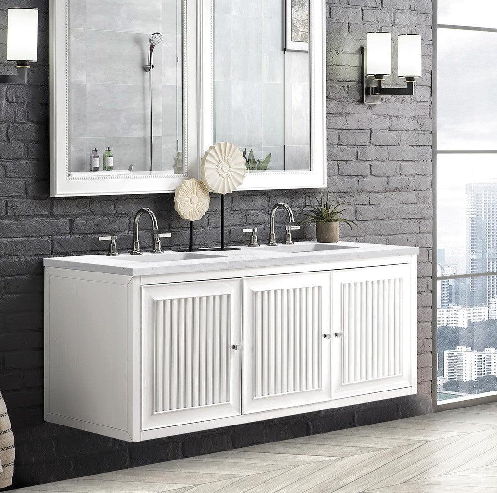 James Martin Vanities Athens Collection 60 in. Double Vanity in Glossy White with Solid Surface Countertop Options 