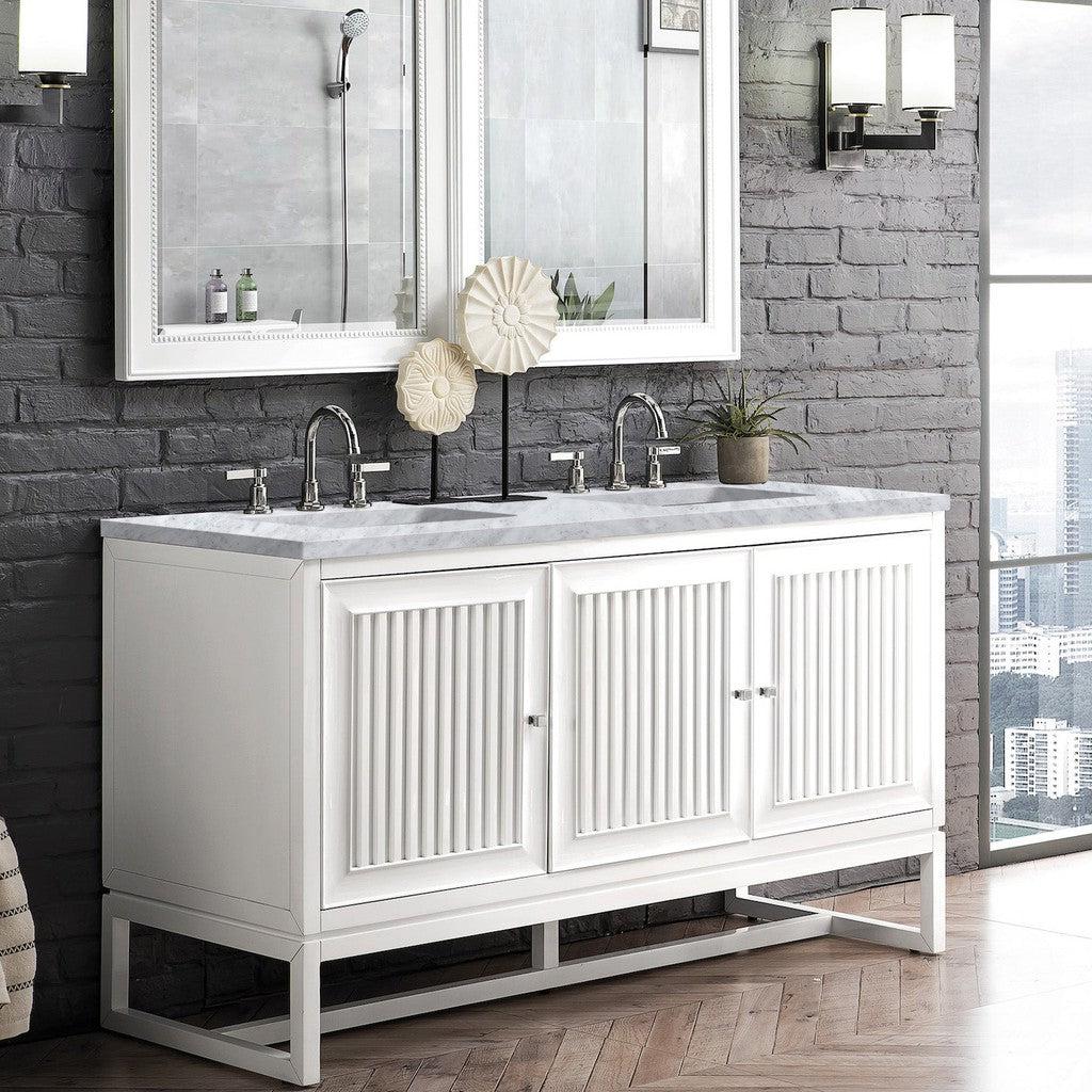 James Martin Vanities Athens Collection 60 in. Double Vanity in Glossy White with Solid Surface Countertop Options