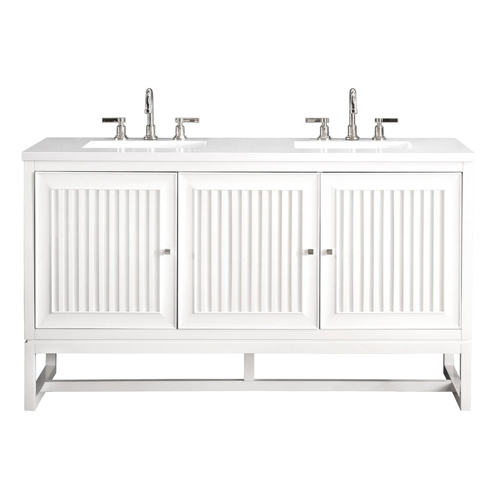 James Martin Vanities Athens Collection 60 in. Double Vanity in Glossy White with Solid Surface Countertop Options Classic White