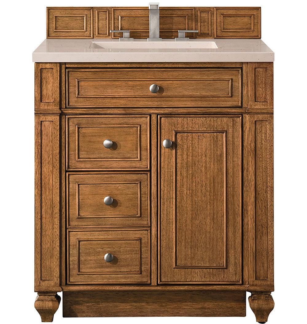 James Martin Vanities Bristol Collection 30 in. Single Vanity in Saddle Brown with Countertop Options Eternal Marfil Quartz