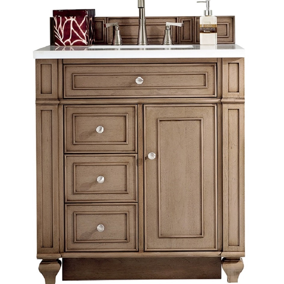 James Martin Vanities Bristol Collection 30 in. Single Vanity in Whitewashed Walnut with Countertop Options White Zeus