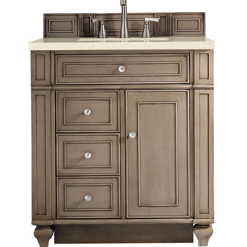 James Martin Vanities Bristol Collection 30 in. Single Vanity in Whitewashed Walnut with Countertop Options Eternal Marfil Quartz