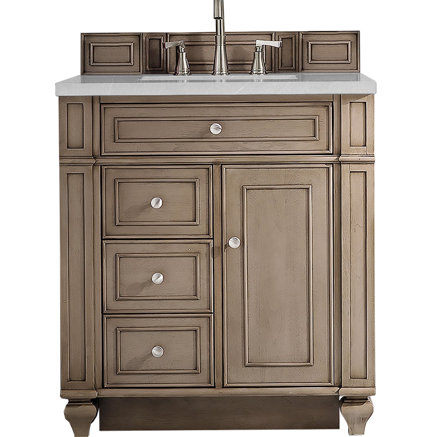 James Martin Vanities Bristol Collection 30 in. Single Vanity in Whitewashed Walnut with Countertop Options Eternal Serena Quartz