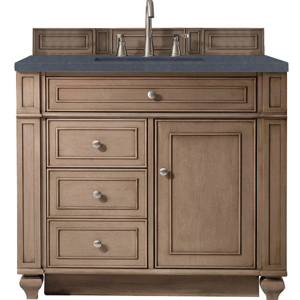 James Martin Vanities Bristol Collection 36 in. Single Vanity in Whitewashed Walnut with Countertop Options Charcoal Soapstone Quartz
