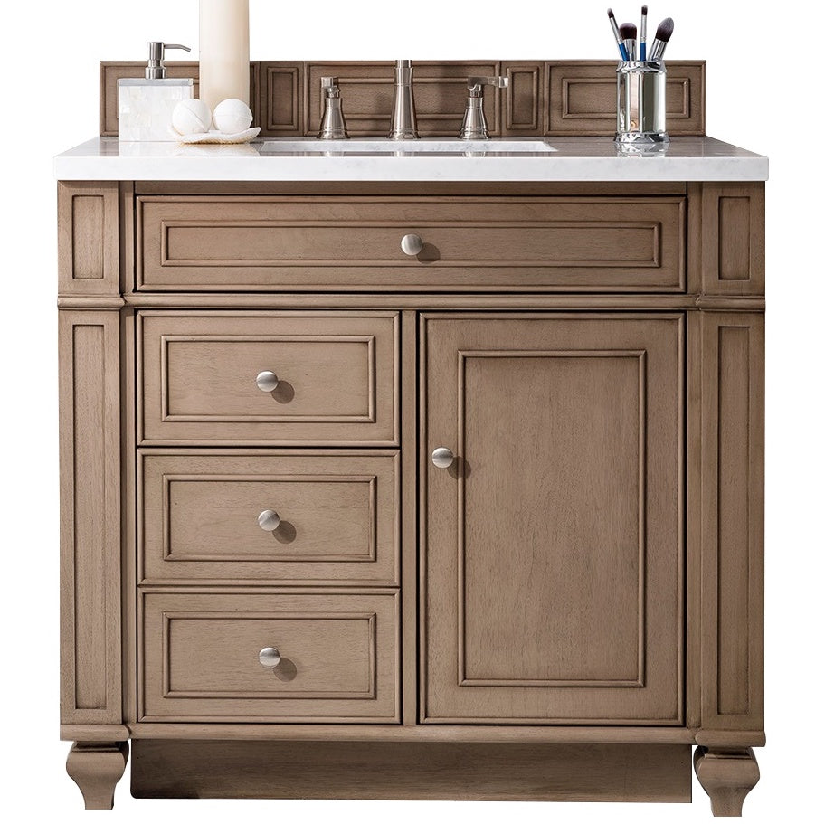 James Martin Vanities Bristol Collection 36 in. Single Vanity in Whitewashed Walnut with Countertop Options Eternal Jasmine Pearl Quartz