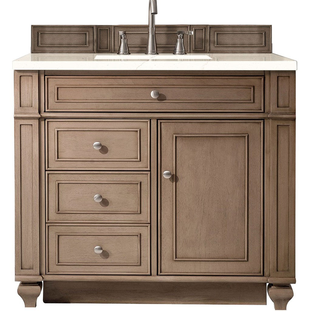 James Martin Vanities Bristol Collection 36 in. Single Vanity in Whitewashed Walnut with Countertop Options Eternal Marfil Quartz