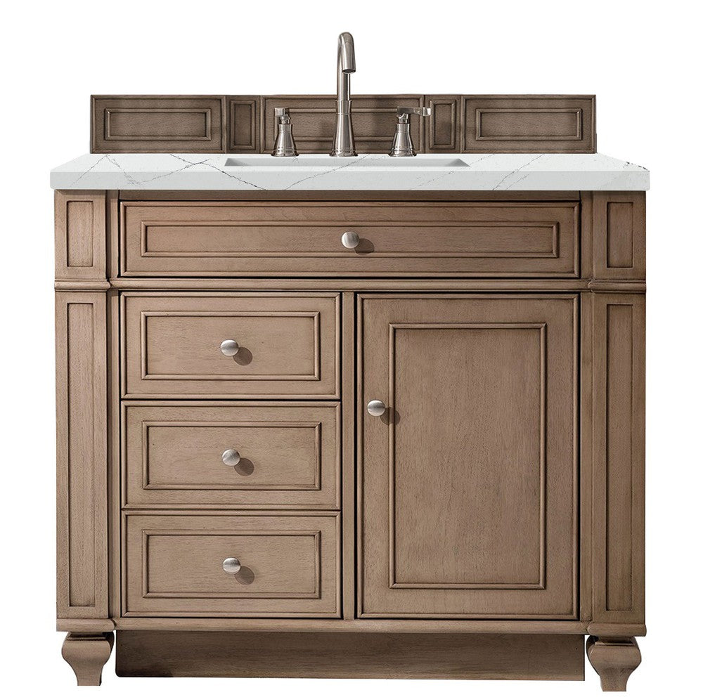 James Martin Vanities Bristol Collection 36 in. Single Vanity in Whitewashed Walnut with Countertop Options Ethereal Noctis Quartz