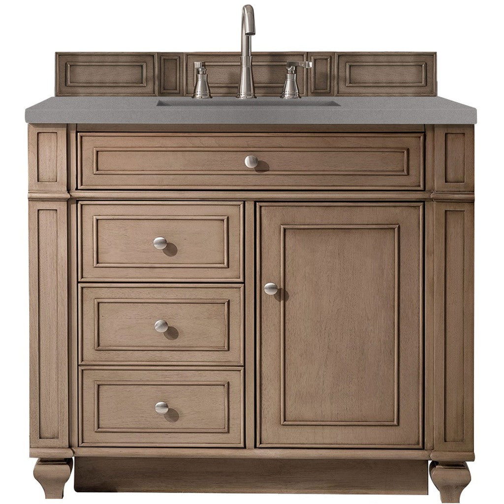 James Martin Vanities Bristol Collection 36 in. Single Vanity in Whitewashed Walnut with Countertop Options Grey Expo Quartz