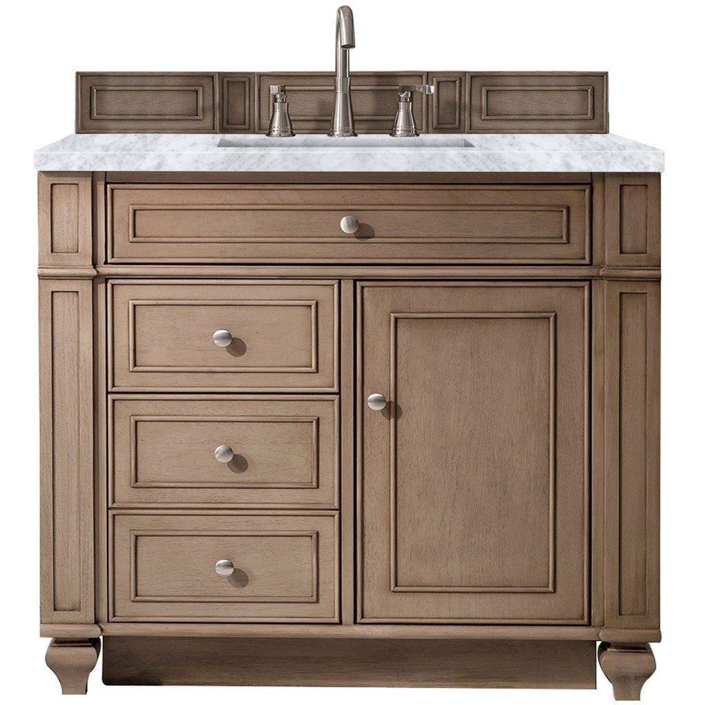 James Martin Vanities Bristol Collection 36 in. Single Vanity in Whitewashed Walnut with Countertop Options Carrara Marble