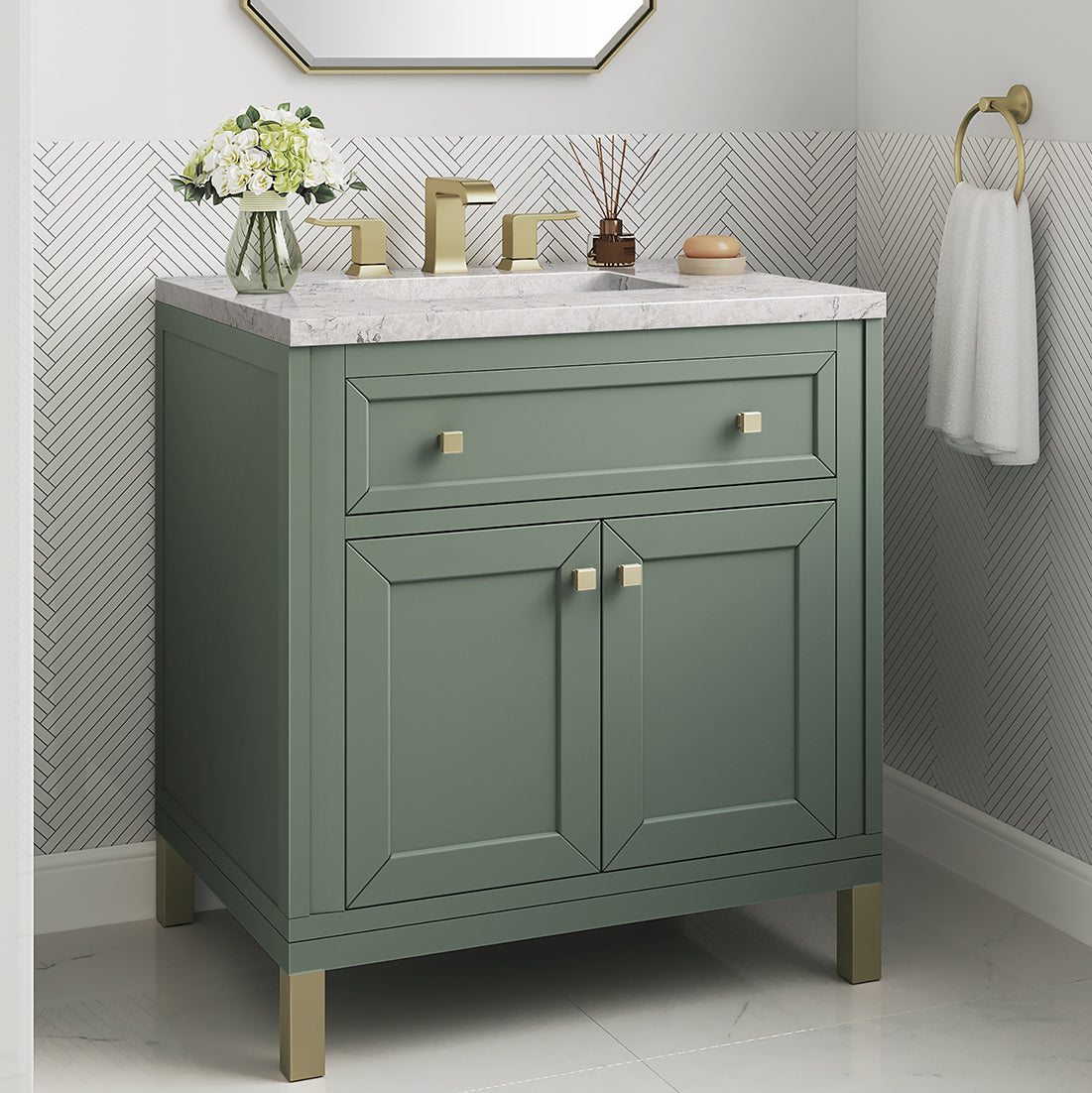 James Martin Vanities Chicago Collection 30 in. Single Vanity in Smokey Celadon with Countertop Options 