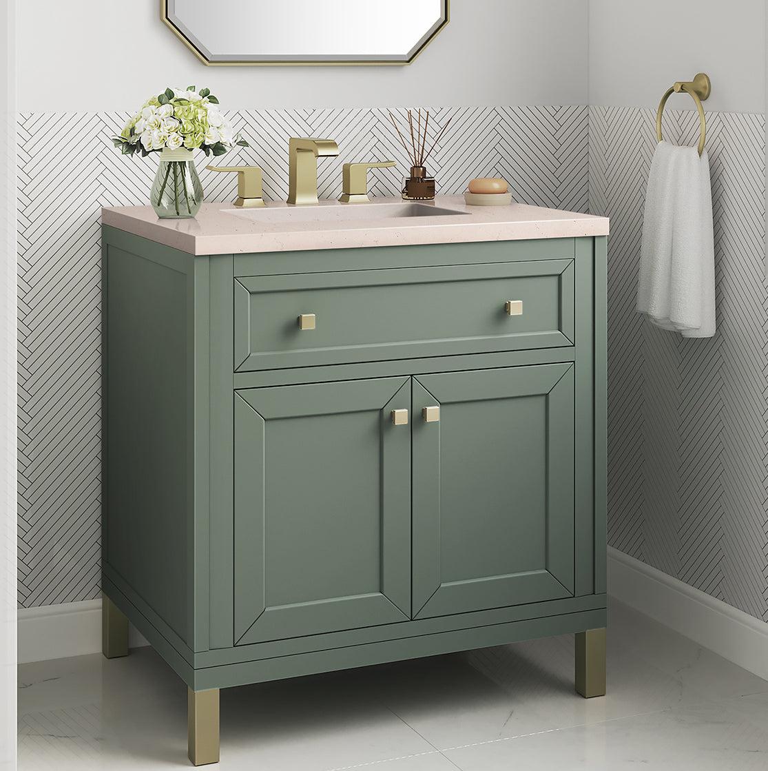 James Martin Vanities Chicago Collection 30 in. Single Vanity in Smokey Celadon with Countertop Options