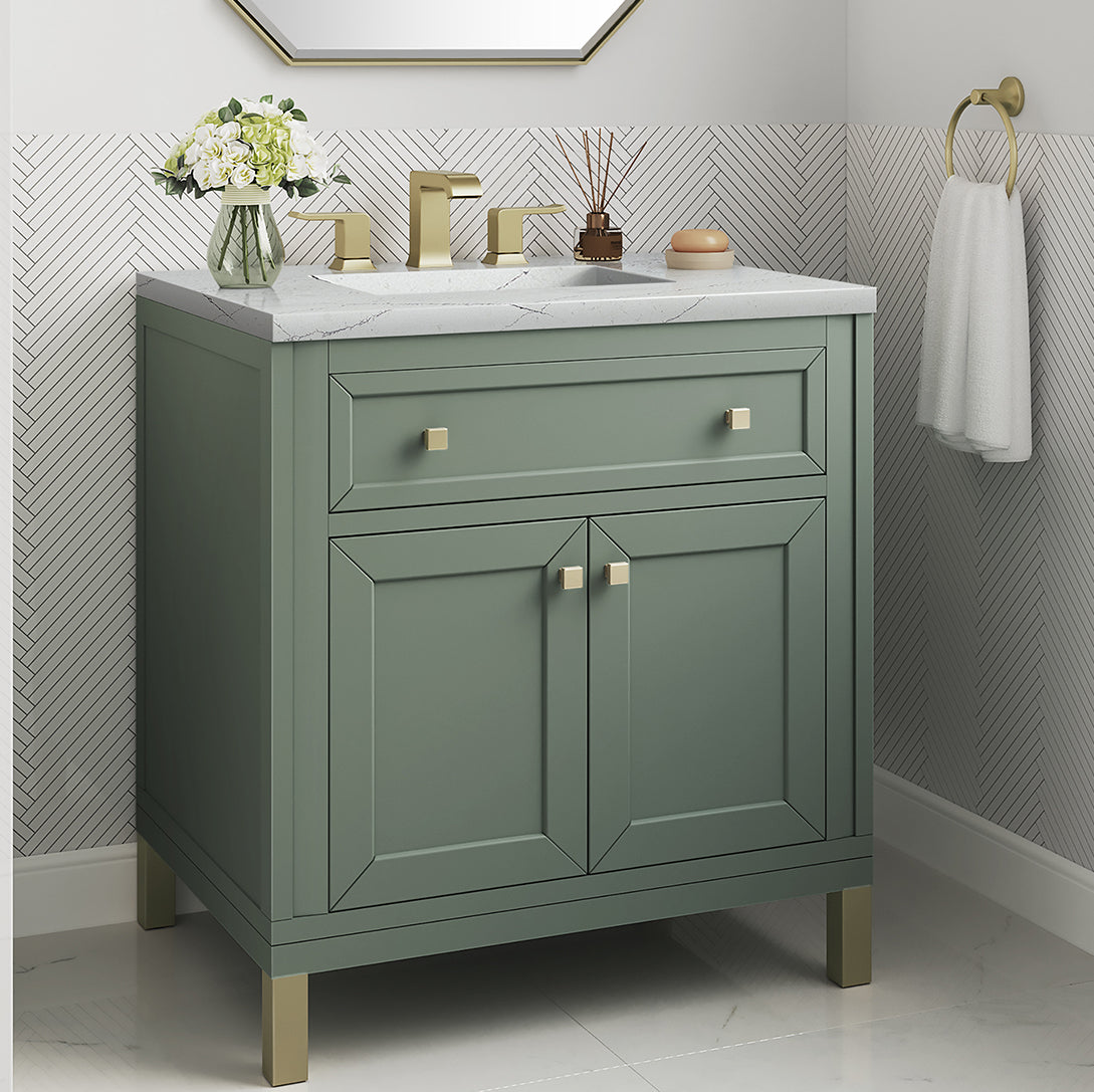 James Martin Vanities Chicago Collection 30 in. Single Vanity in Smokey Celadon with Countertop Options 