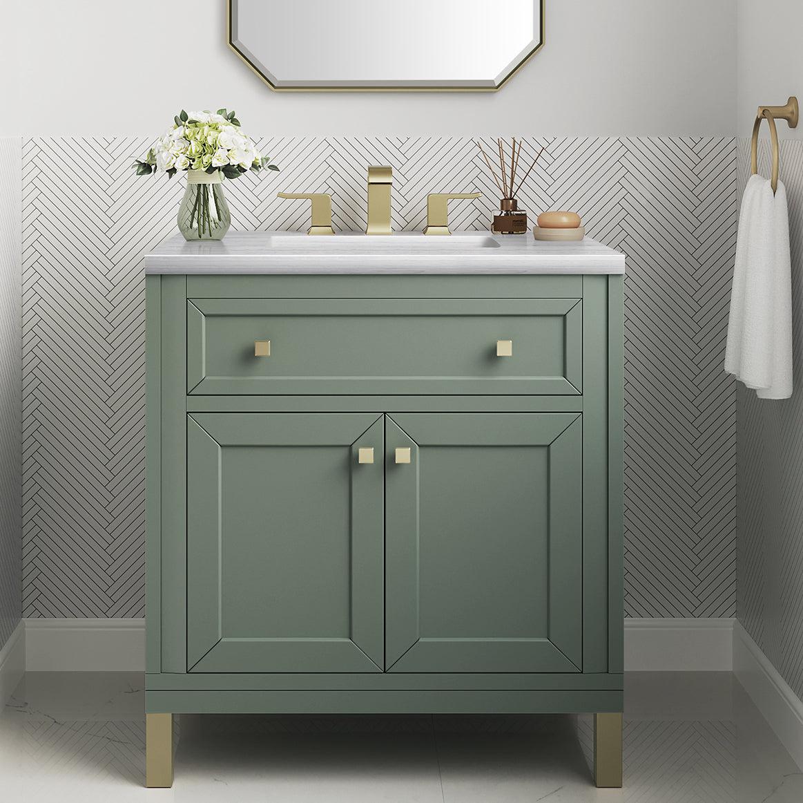 James Martin Vanities Chicago Collection 30 in. Single Vanity in Smokey Celadon with Countertop Options