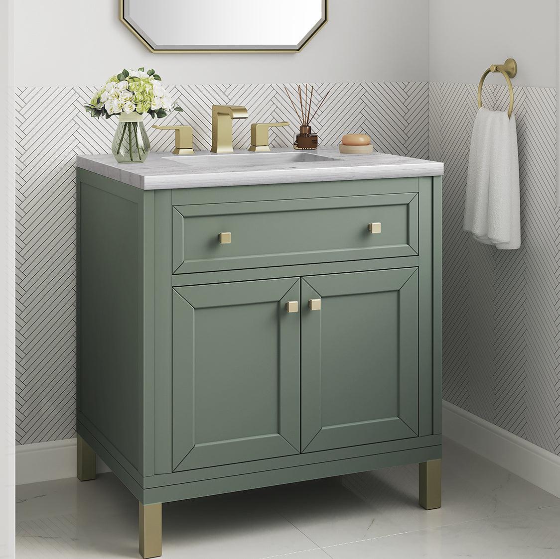 James Martin Vanities Chicago Collection 30 in. Single Vanity in Smokey Celadon with Countertop Options