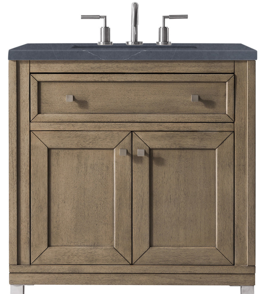 James Martin Vanities Chicago Collection 30 in. Single Vanity in Whitewashed Walnut with Countertop Options Charcoal Soapstone Quartz