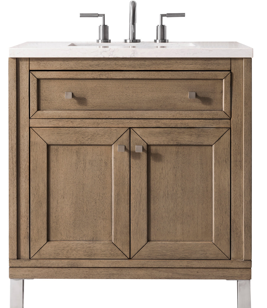 James Martin Vanities Chicago Collection 30 in. Single Vanity in Whitewashed Walnut with Countertop Options Eternal Jasmine Pearl Quartz