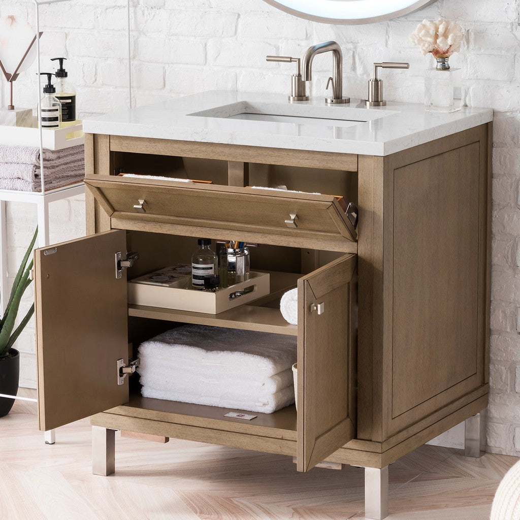 James Martin Vanities Chicago Collection 30 in. Single Vanity in Whitewashed Walnut with Countertop Options 