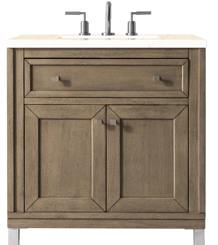 James Martin Vanities Chicago Collection 30 in. Single Vanity in Whitewashed Walnut with Countertop Options Eternal Marfil Quartz