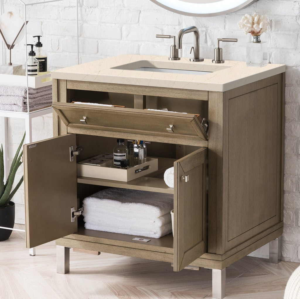 James Martin Vanities Chicago Collection 30 in. Single Vanity in Whitewashed Walnut with Countertop Options 