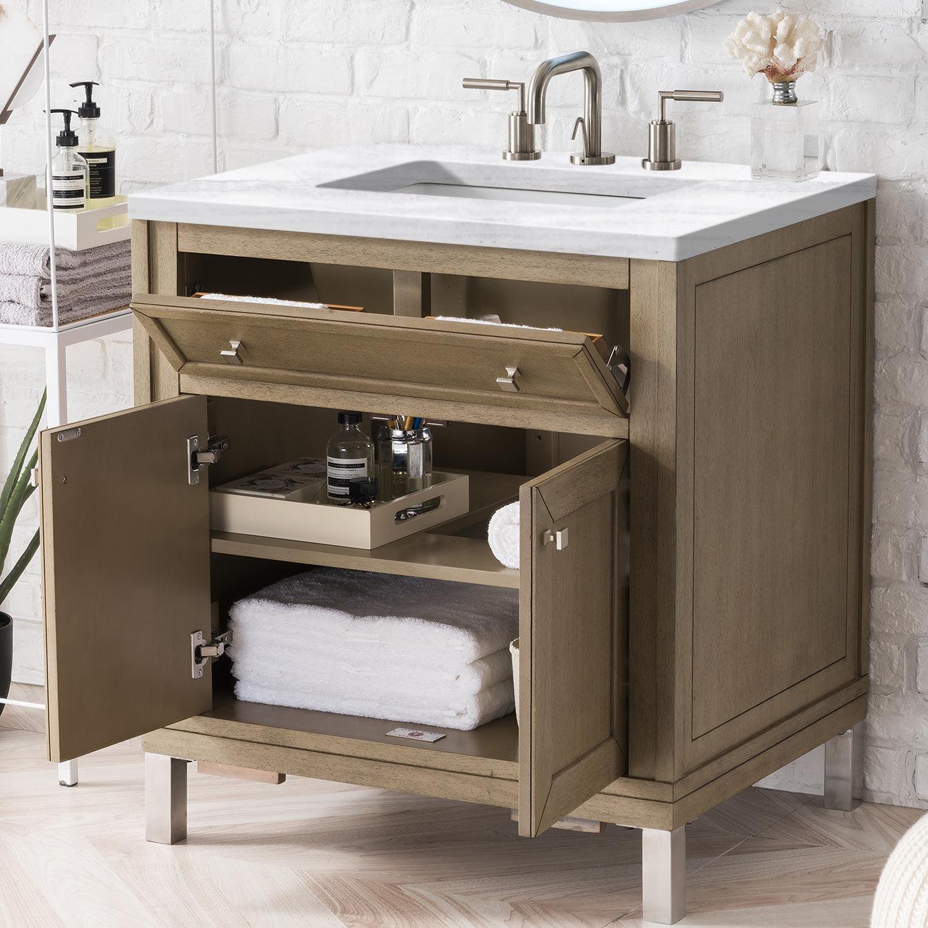 James Martin Vanities Chicago Collection 30 in. Single Vanity in Whitewashed Walnut with Countertop Options 