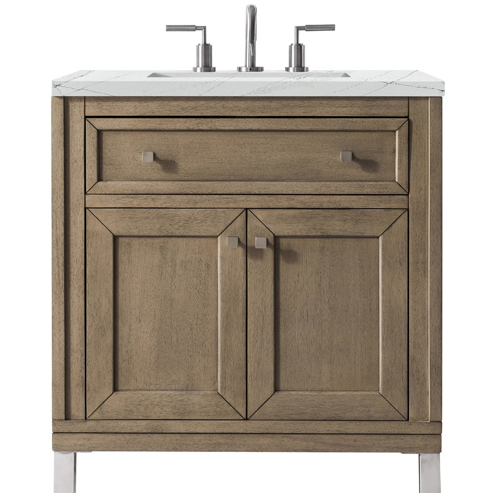 James Martin Vanities Chicago Collection 30 in. Single Vanity in Whitewashed Walnut with Countertop Options Ethereal Noctis Quartz