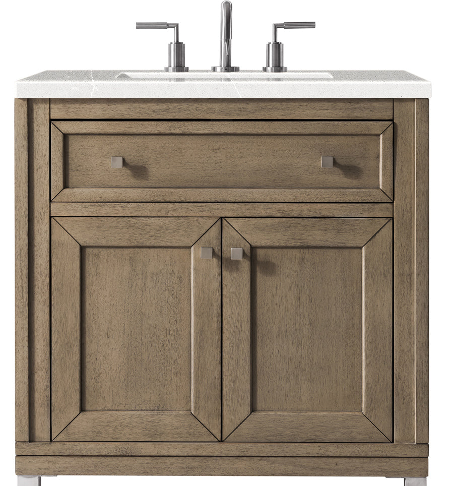 James Martin Vanities Chicago Collection 30 in. Single Vanity in Whitewashed Walnut with Countertop Options Eternal Serena Quartz