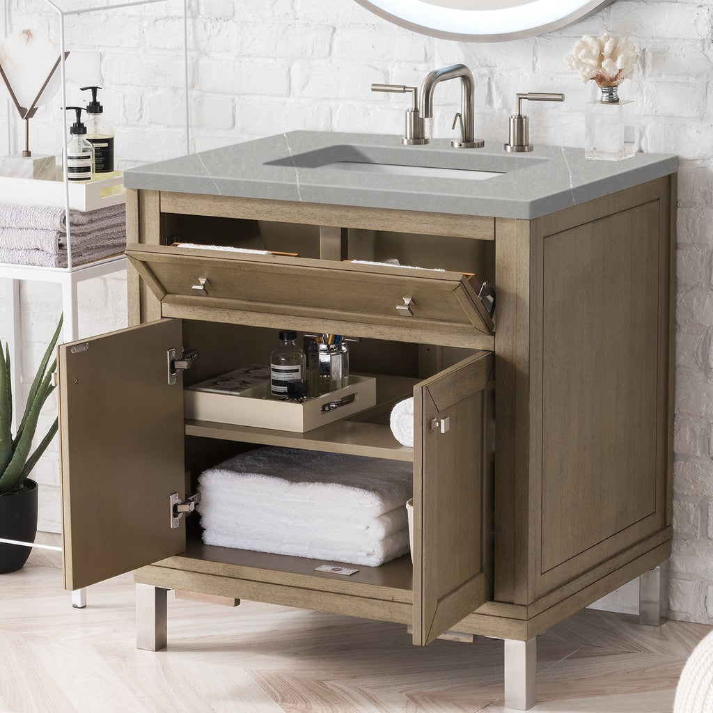 James Martin Vanities Chicago Collection 30 in. Single Vanity in Whitewashed Walnut with Countertop Options 