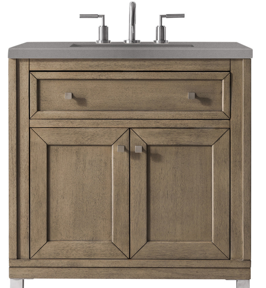 James Martin Vanities Chicago Collection 30 in. Single Vanity in Whitewashed Walnut with Countertop Options Grey Expo Quartz