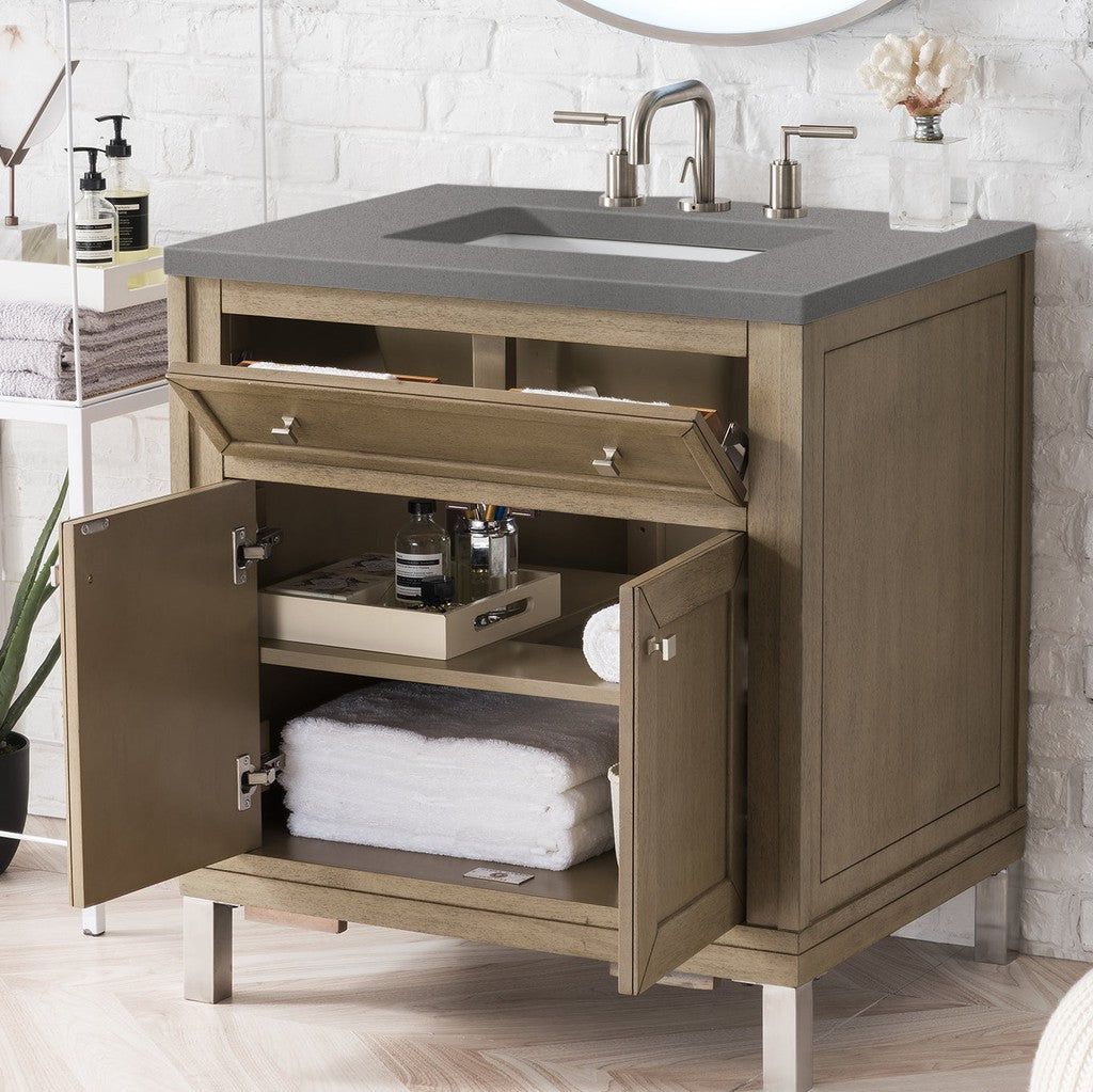 James Martin Vanities Chicago Collection 30 in. Single Vanity in Whitewashed Walnut with Countertop Options 