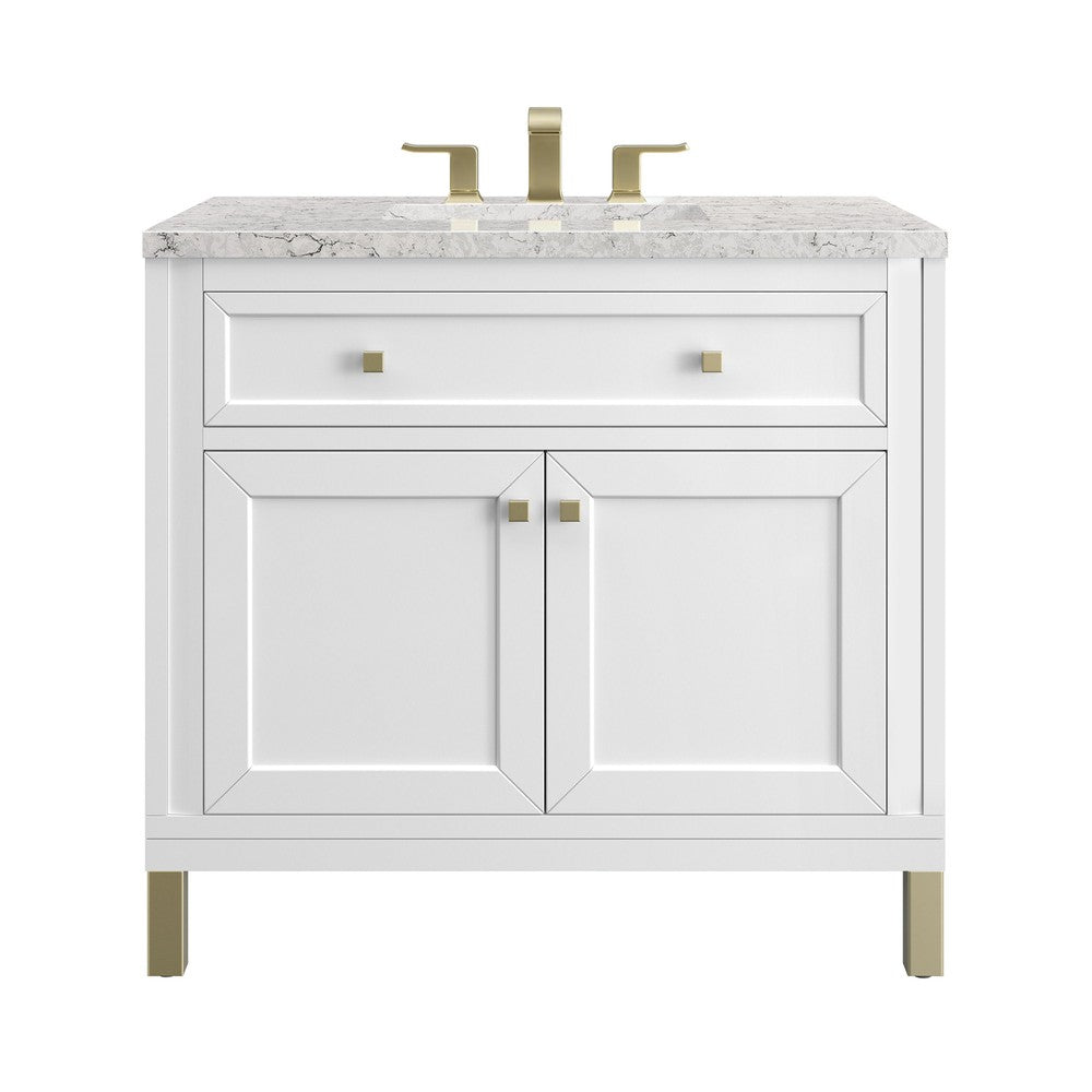 James Martin Vanities Chicago Collection 36 in. Single Vanity in Glossy White with Countertop Options Eternal Jasmine Pearl